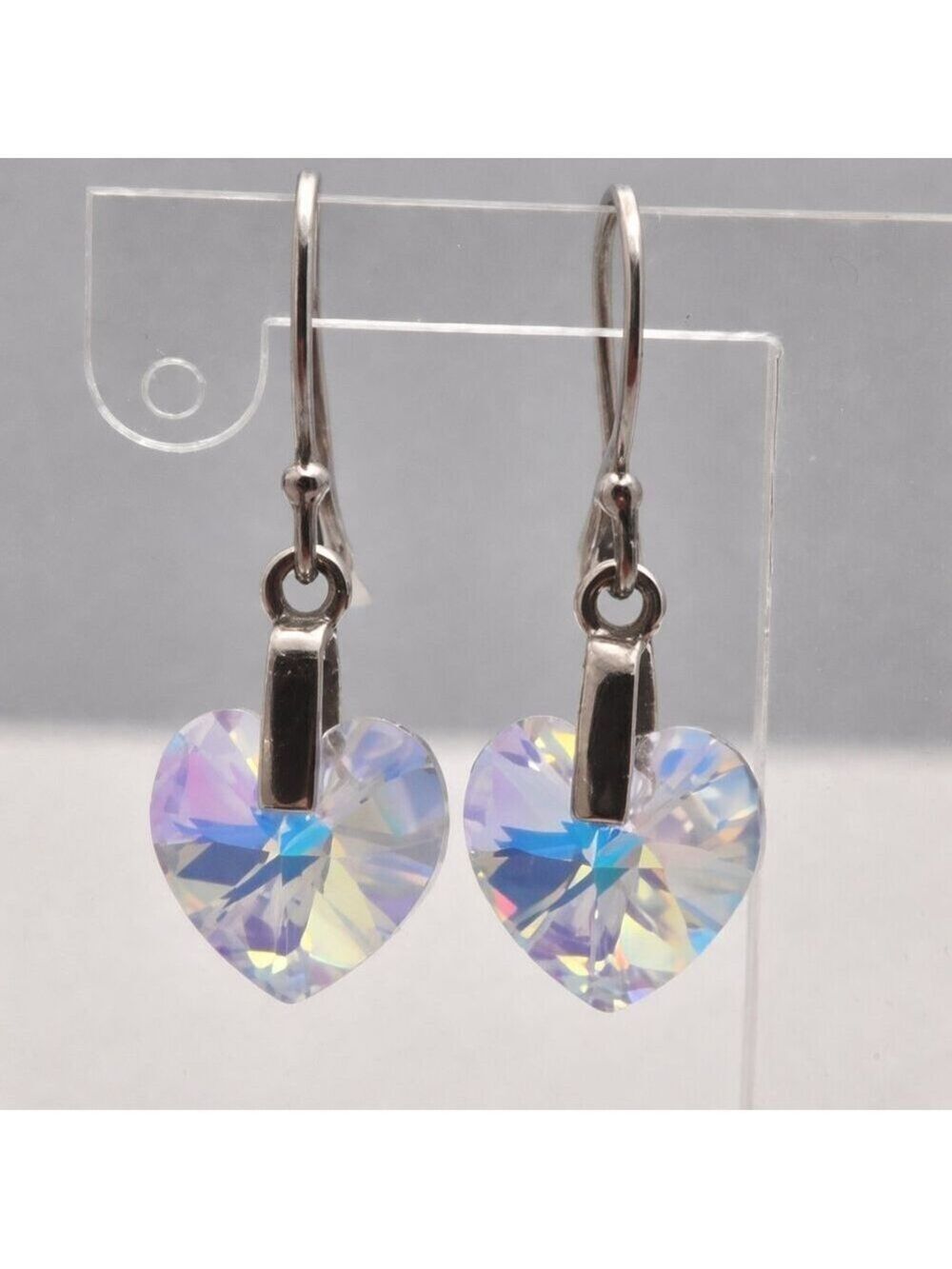 925 Sterling Silver Heart Earrings w/ Clear AB Swarovski-Style Crystals